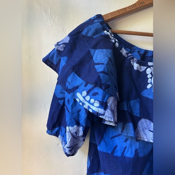 Studio 189 Cotton Batik Top Made In Ghana Off-Shoulder Ruffle Blouse - Picture 4 of 5